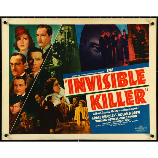 THE INVISIBLE KILLER (1939) Orig. Half-Sheet Movie Poster 22"x28" Grace Bradley
