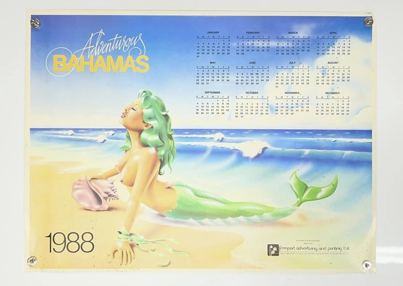 Adventurous Bahamas 1988 Mermaid Calendar Poster 17x22
