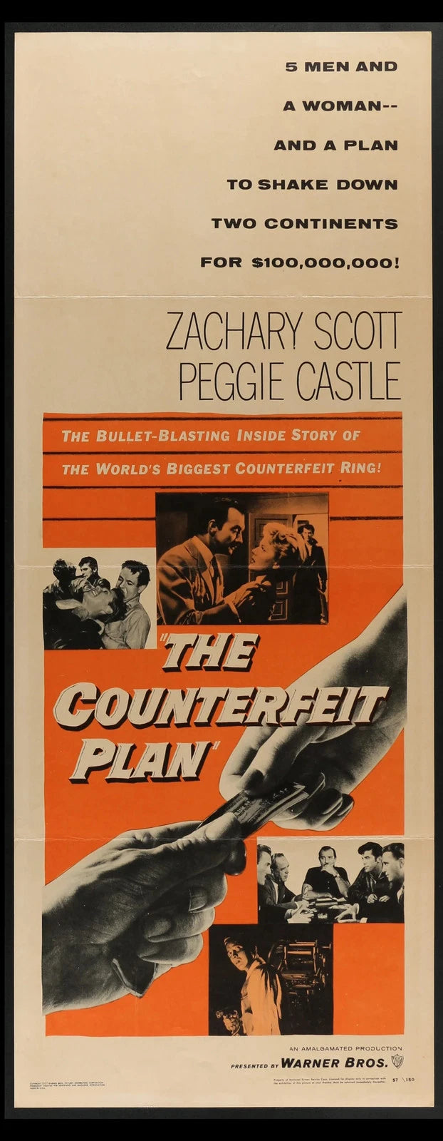 The Counterfeit Plan (1957) Original Insert Movie Poster Folded 14x36