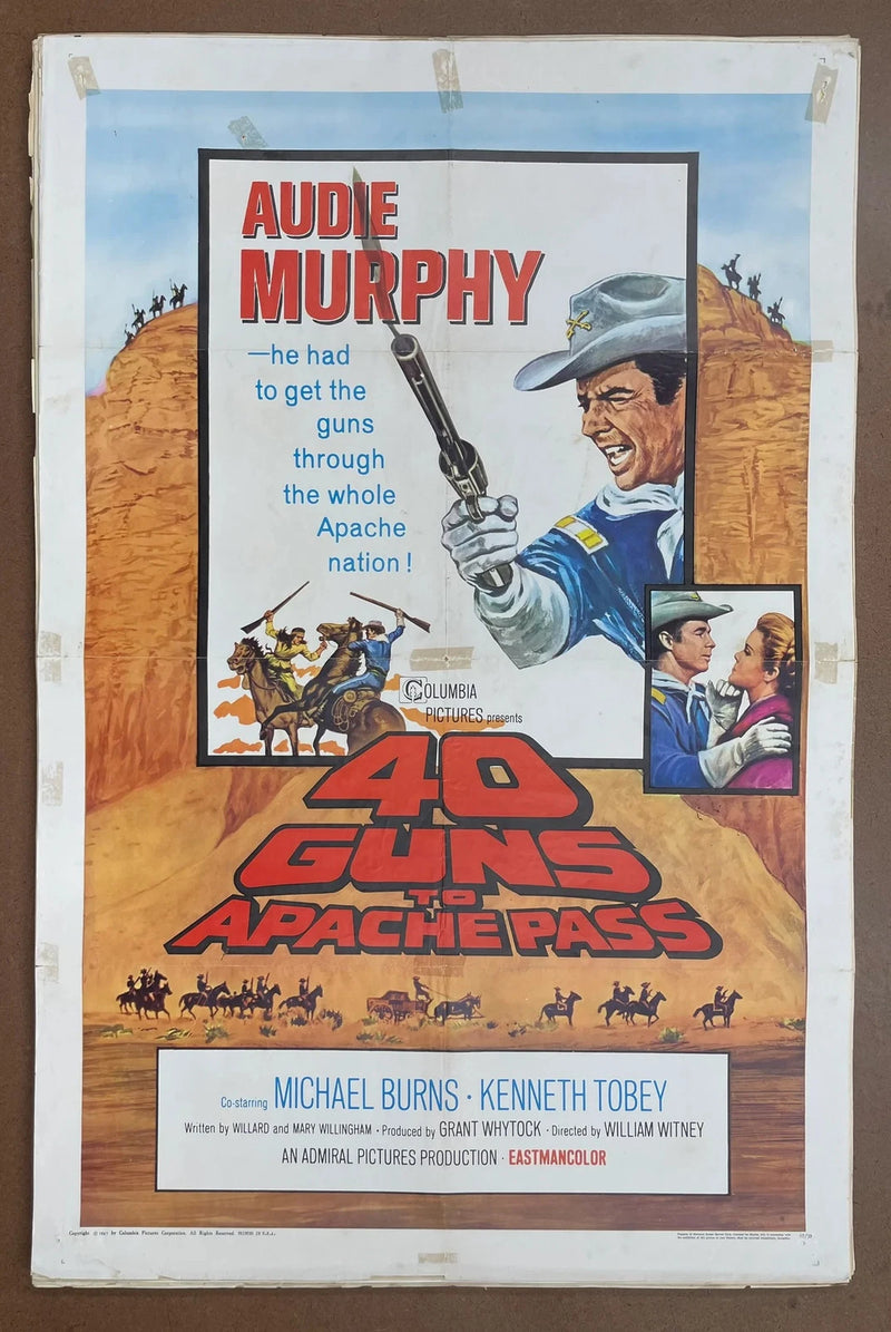 40 Guns to Apache Pass 1967 Original US Folded Audie Murphy Western Poster