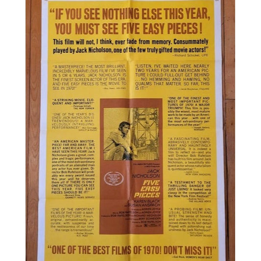 Five Easy Pieces (1970) Original Movie Poster 27x41 Folded Jack Nicholson