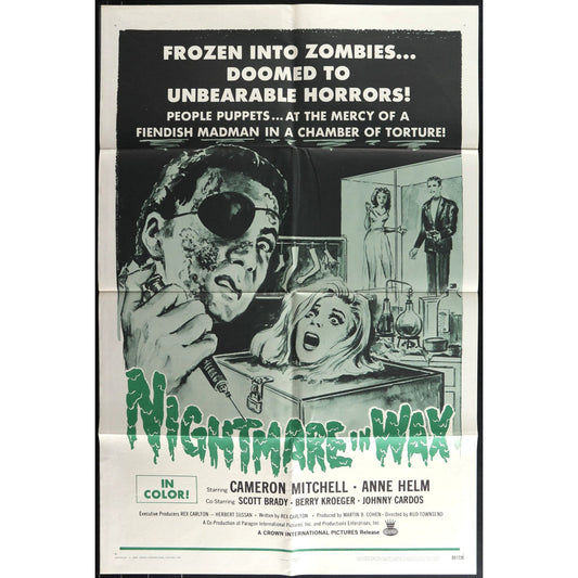 Nightmare in Wax (1969) Original Horror Movie Poster 27x41 VG Cond Folded EM4-53