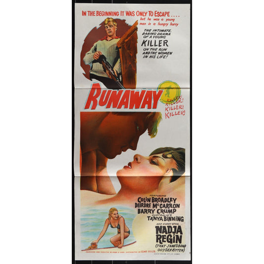 Runaway (1964) Original Australian Daybill Movie Poster Folded 13x30
