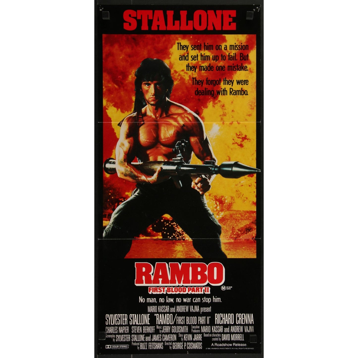 Rambo: First Blood Part II (1985) Original Aust Daybill Movie Poster 12x25 3/4
