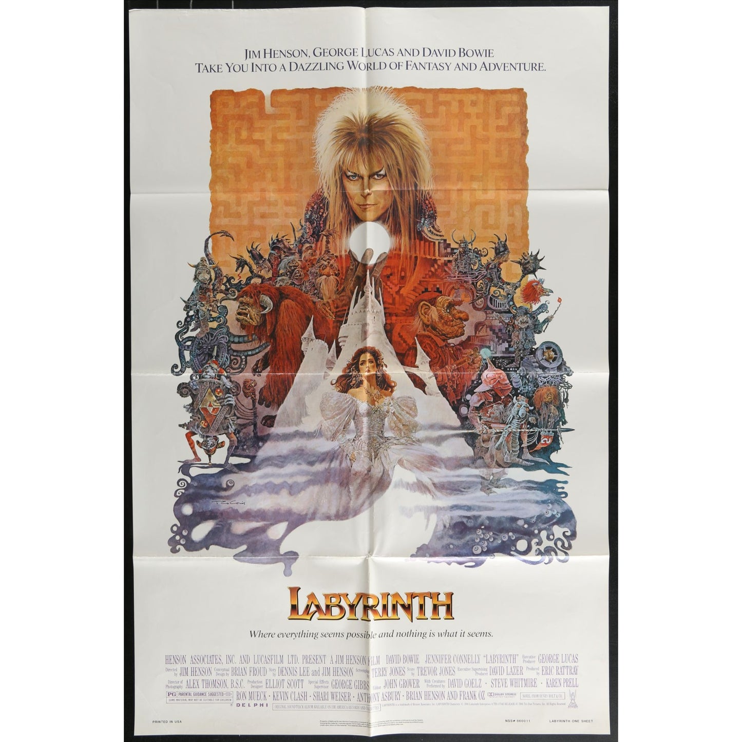 Labyrinth (1986) Original Movie Poster Folded 27x41