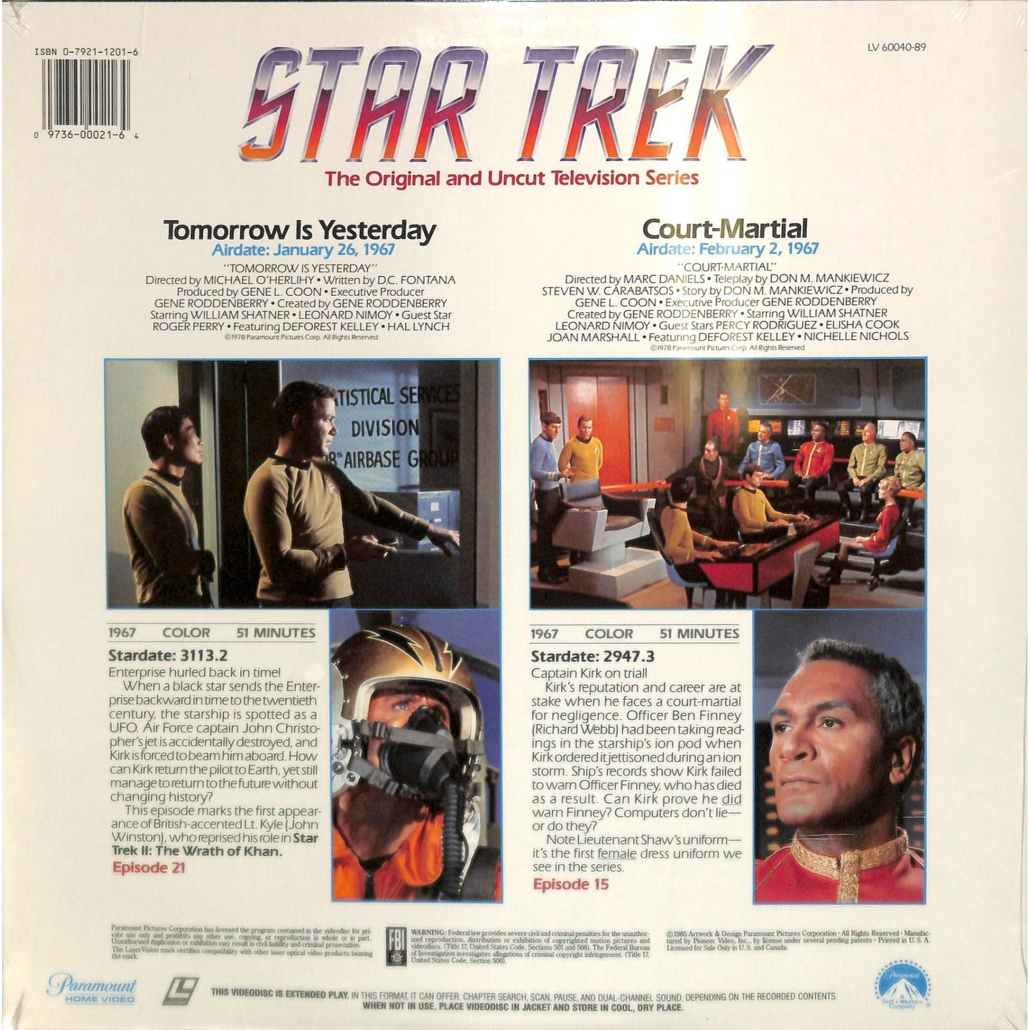 Star Trek: The Original and Uncut Television Series Double Feature Laserdisc
