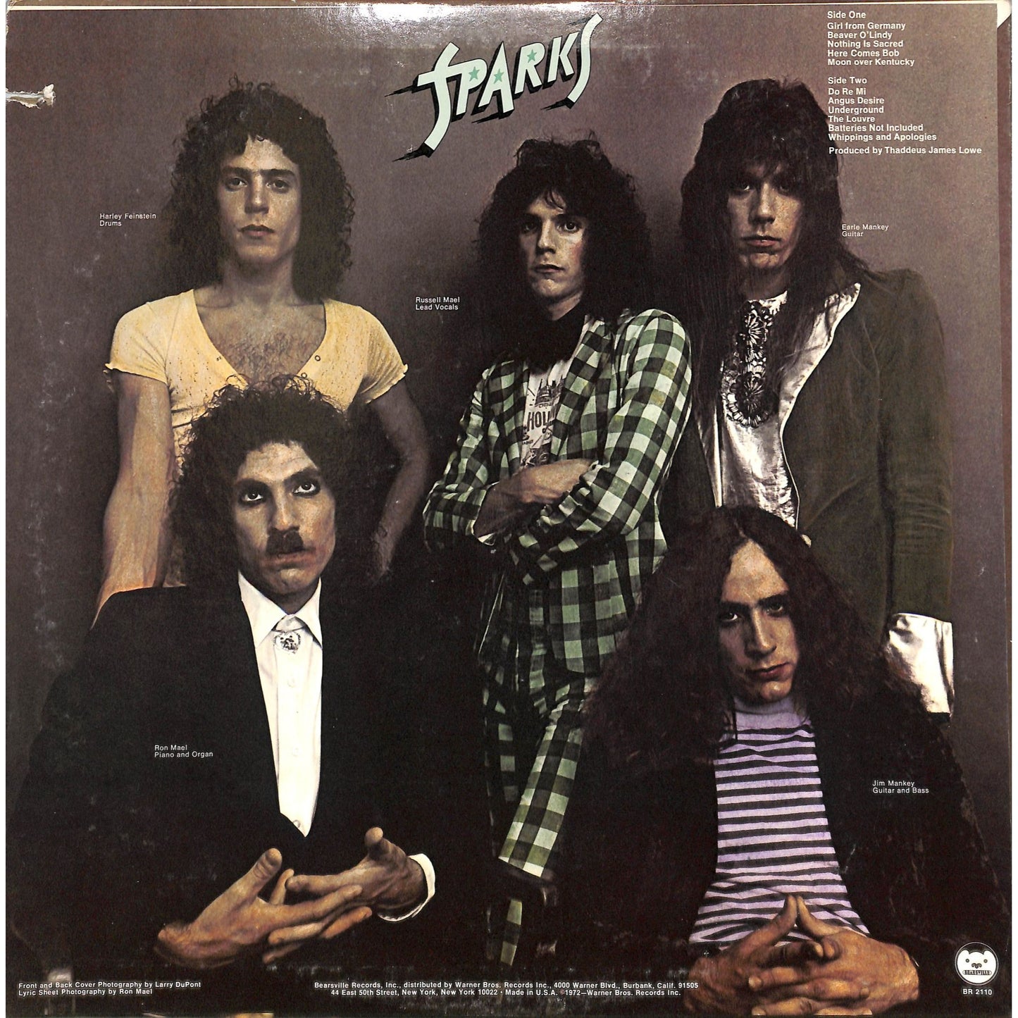 Sparks - A Woofer in Tweeter's Clothing Vinyl Record BR 2110