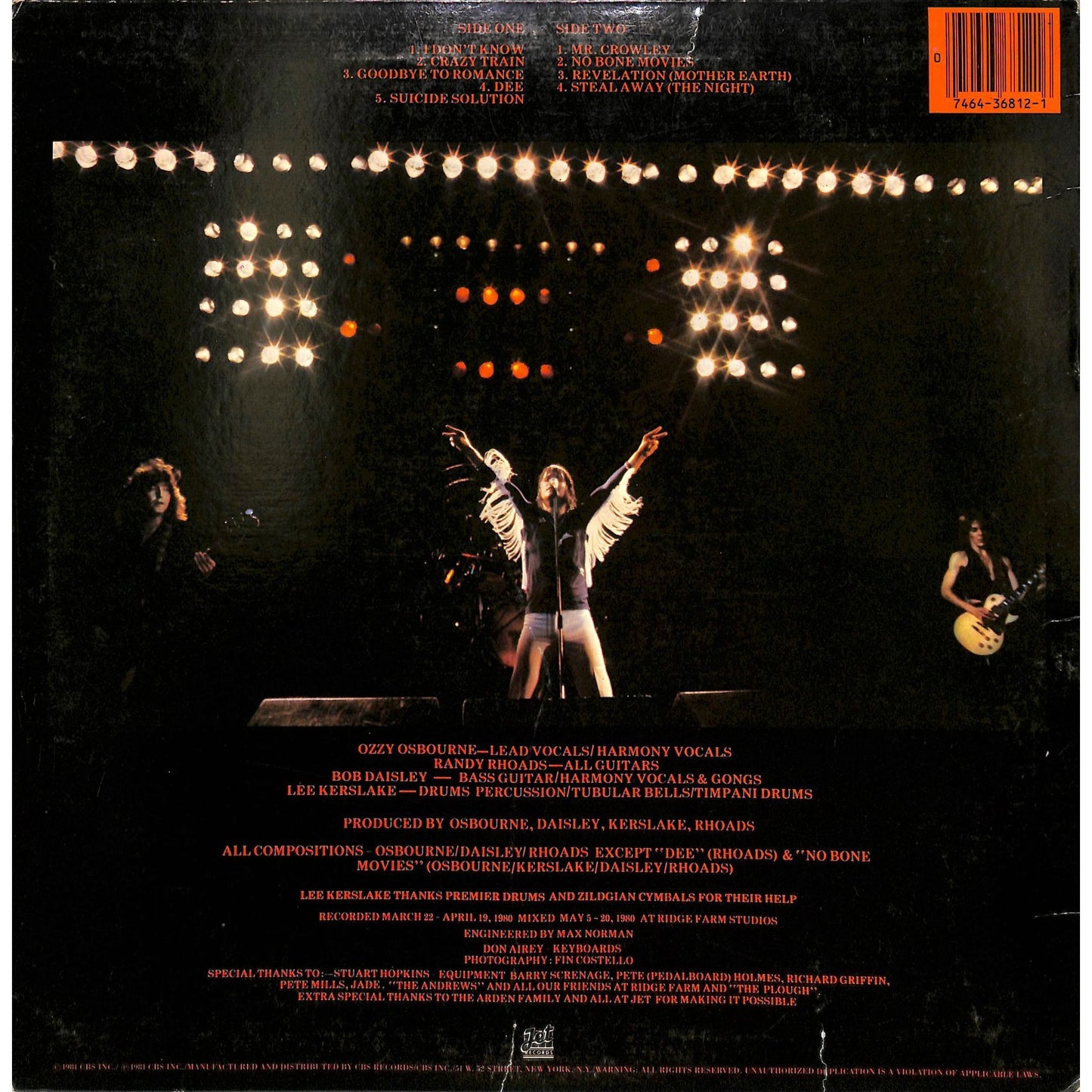 Ozzy Osbourne - Blizzard of Ozz Vinyl Record JZ 36812