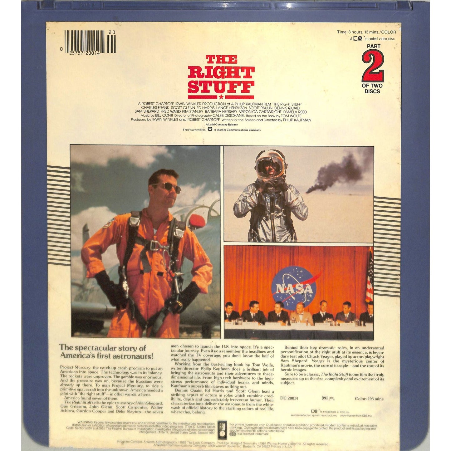 The Right Stuff (1983) Vintage Double CED Videodisc