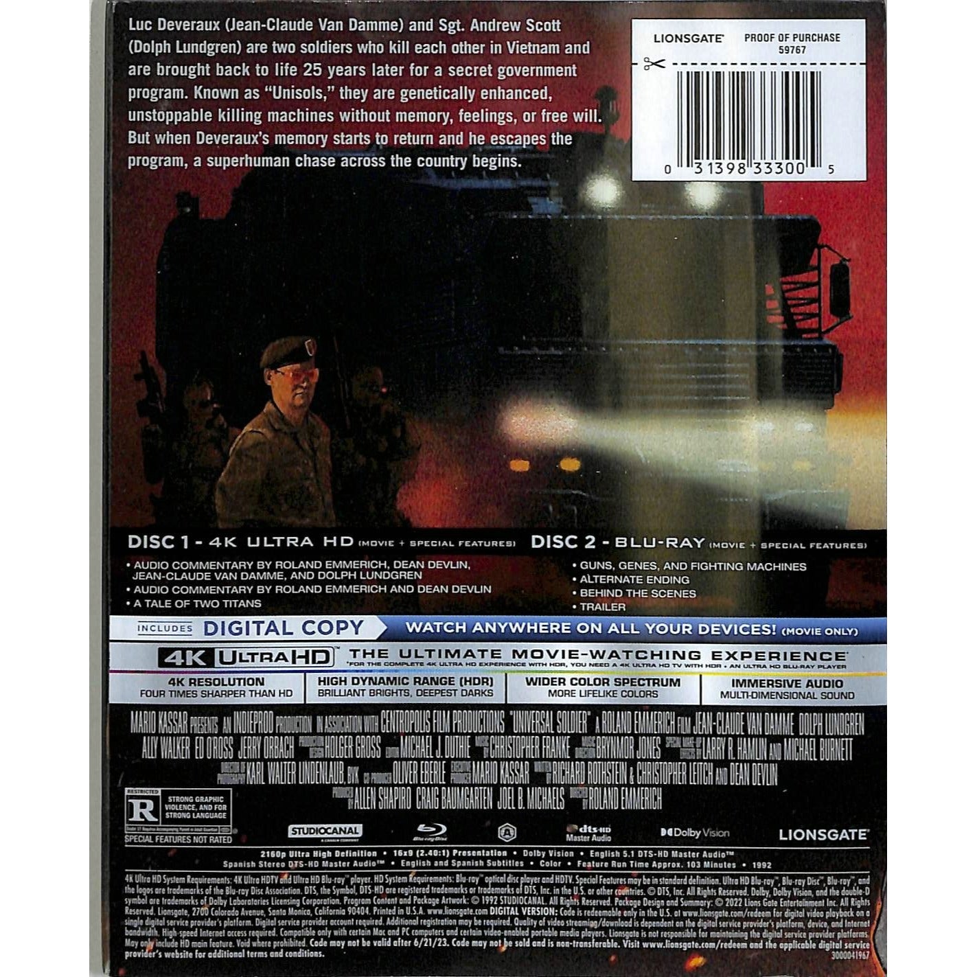 Universal Soldier (1992) Steelbook 4K Blu-Ray w/ Slipcover