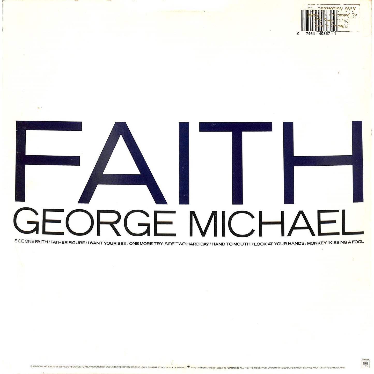 George Michael - Faith Vinyl Record OC 40867
