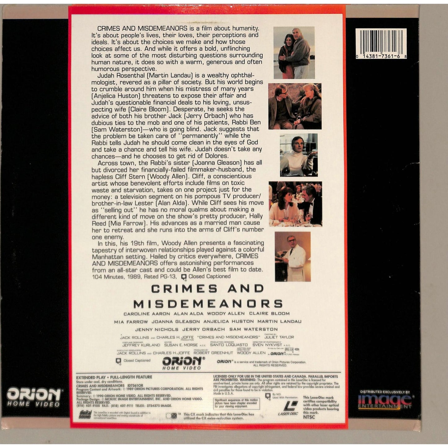 Crimes and Misdemeanors (1989) Laserdisc