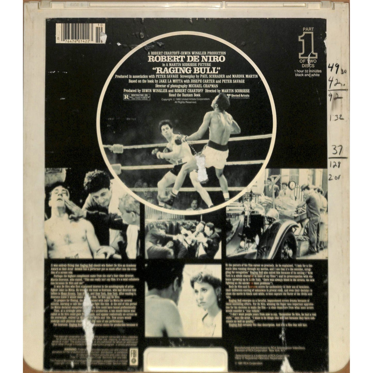 Raging Bull (1980) Vintage CED RCA SelectaVision Videodisc TESTED WORKING