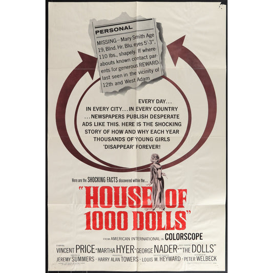House of 1,000 Dolls (1967) Original Movie Poster Folded 27x41