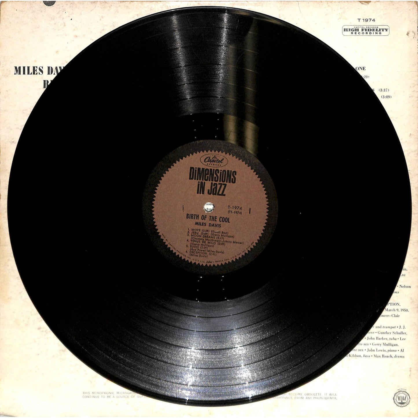 Miles Davis - Birth of the Cool (1963) Vinyl Record T 1974