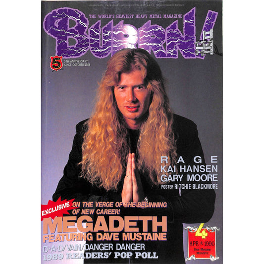 Burrn! Magazine Issue #4 April 1990 Dave Mustaine Cover Heavy Metal Japan