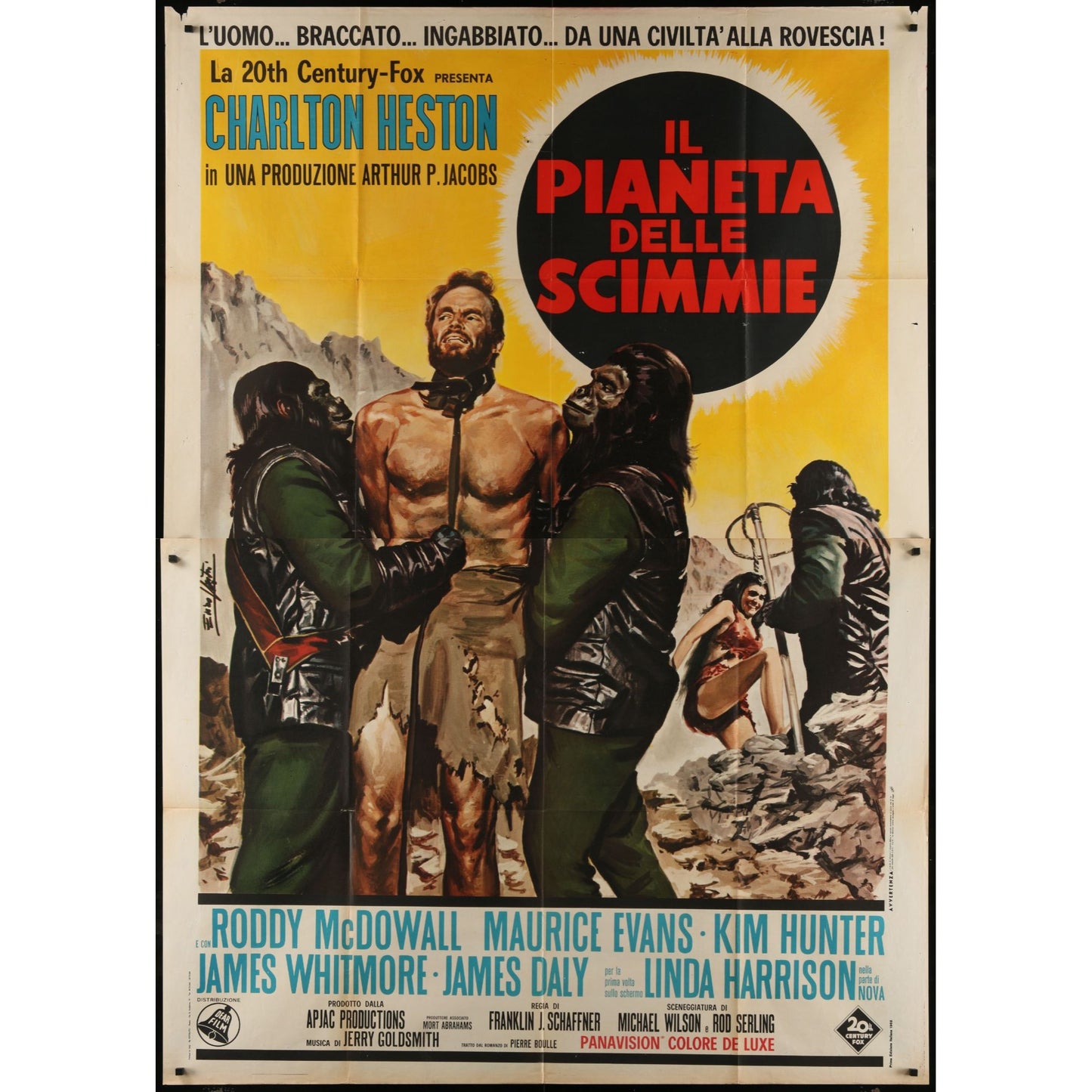 Planet of the Apes (1968) Original Italian 2-Panel Movie Poster 55x78
