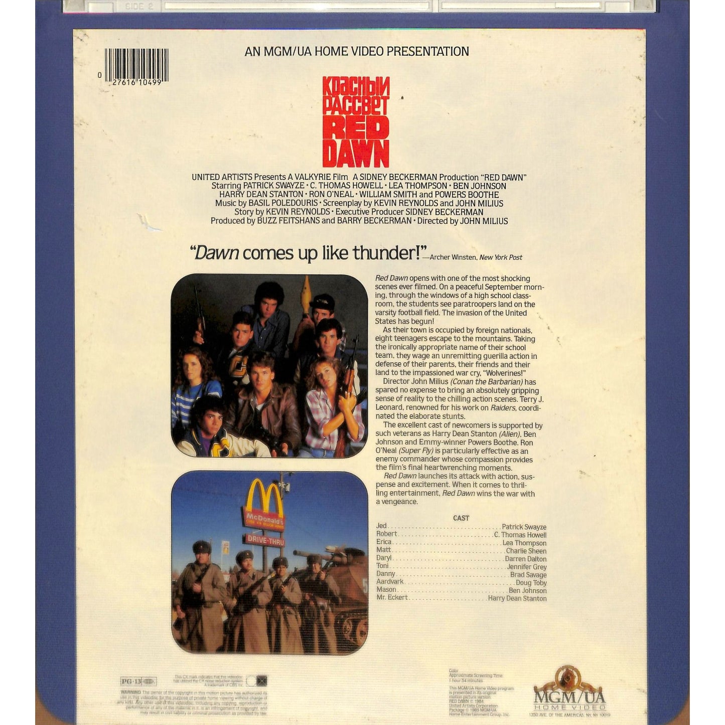 Red Dawn (1984) Vintage CED Videodisc TESTED WORKING