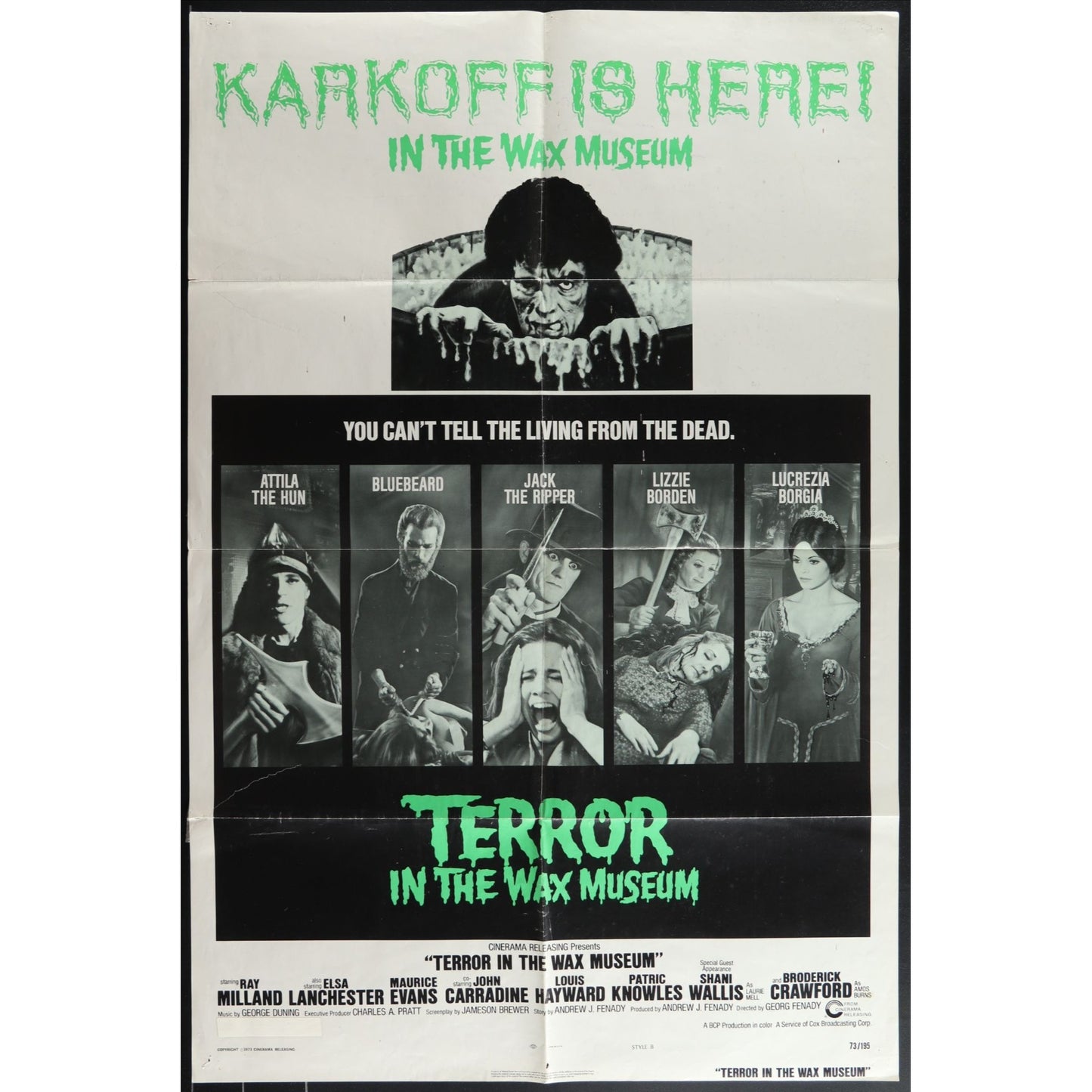 Terror in the Wax Museum (1973) Original Horror Movie Poster Folded 27x41