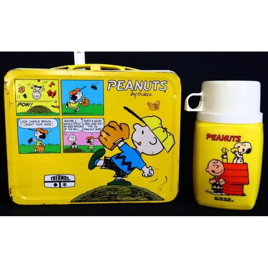 Vintage metal Yellow Peanuts lunchbox w/ thermos