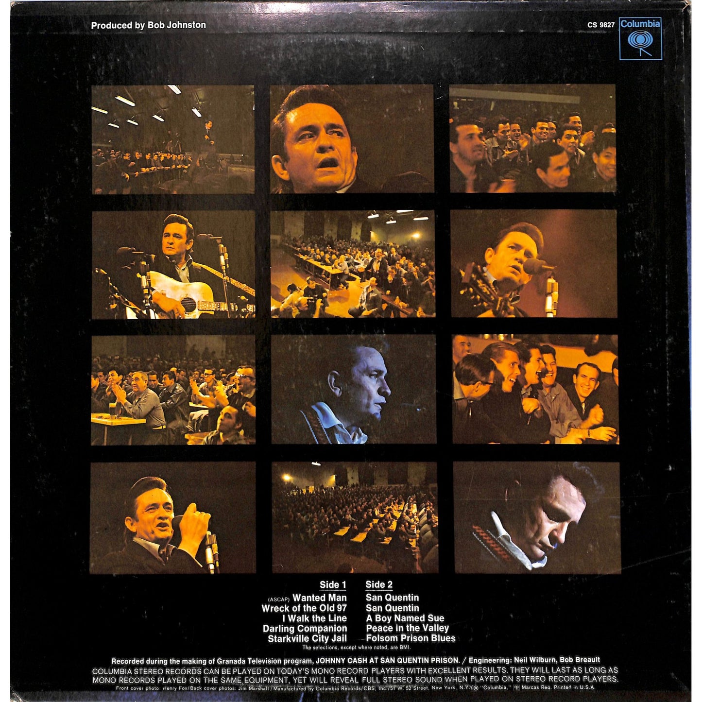 Johnny Cash at San Quentin Vinyl Record CS 9827