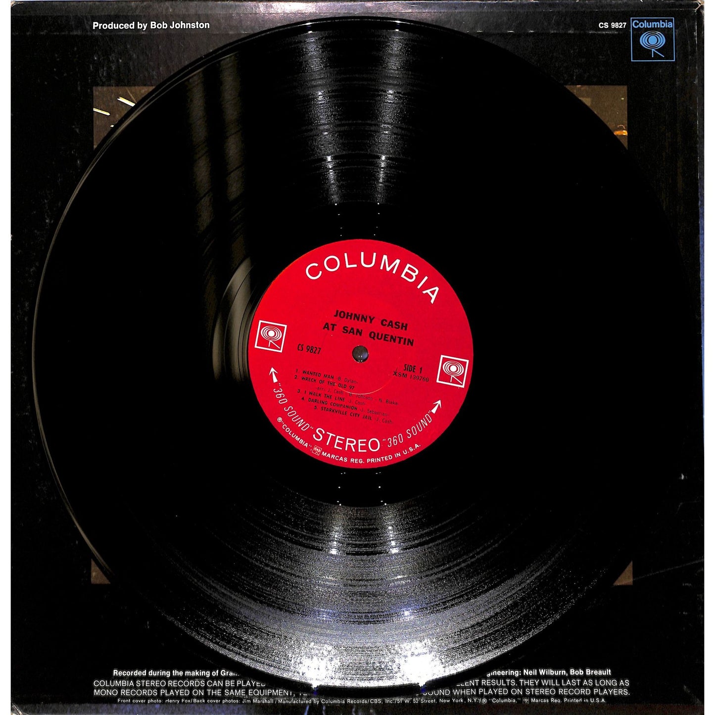 Johnny Cash at San Quentin Vinyl Record CS 9827