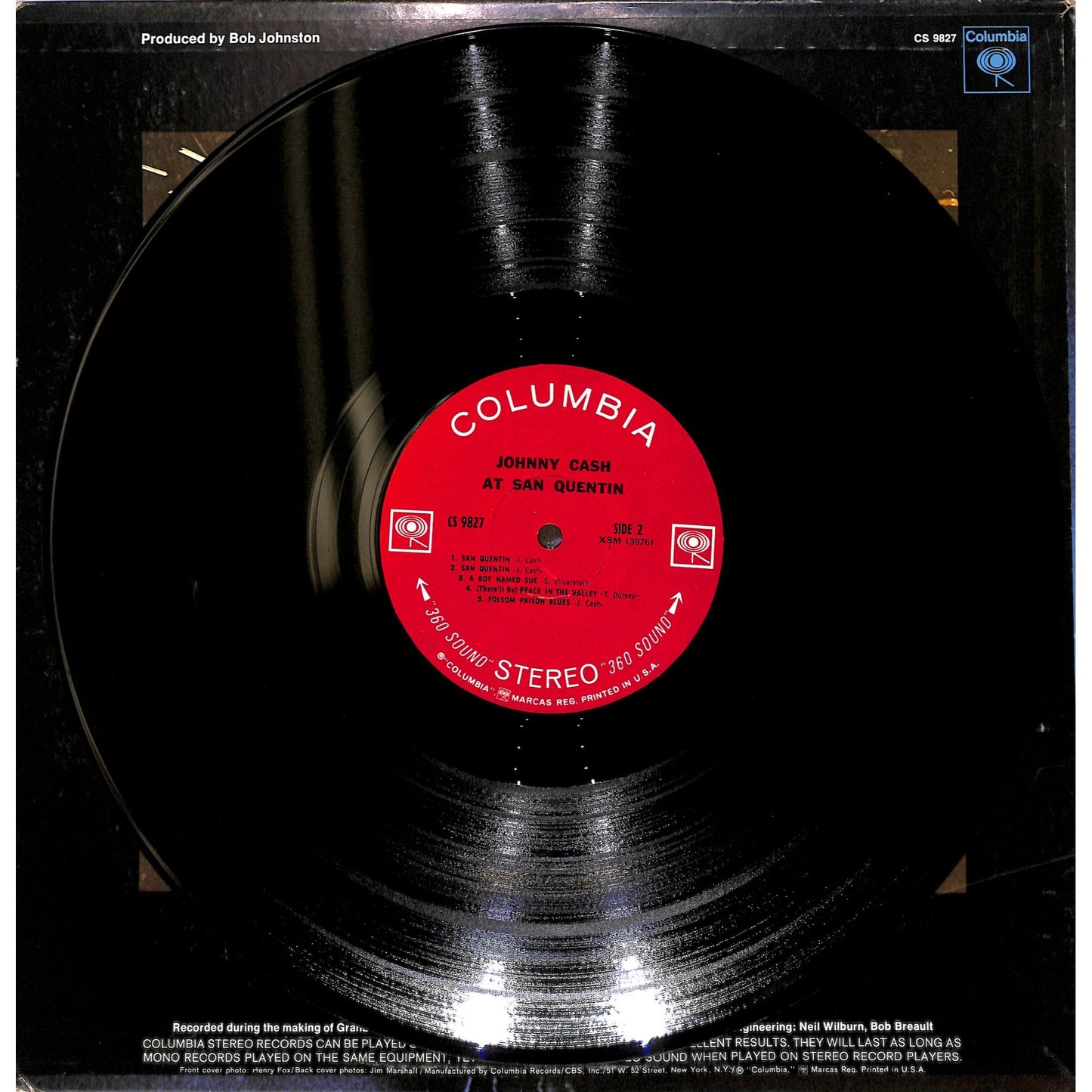 Johnny Cash at San Quentin Vinyl Record CS 9827