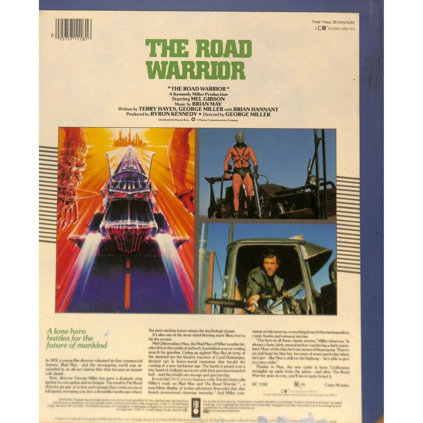 The Road Warrior (1981) Vintage CED RCA SelectaVision Videodisc TESTEDWORKING