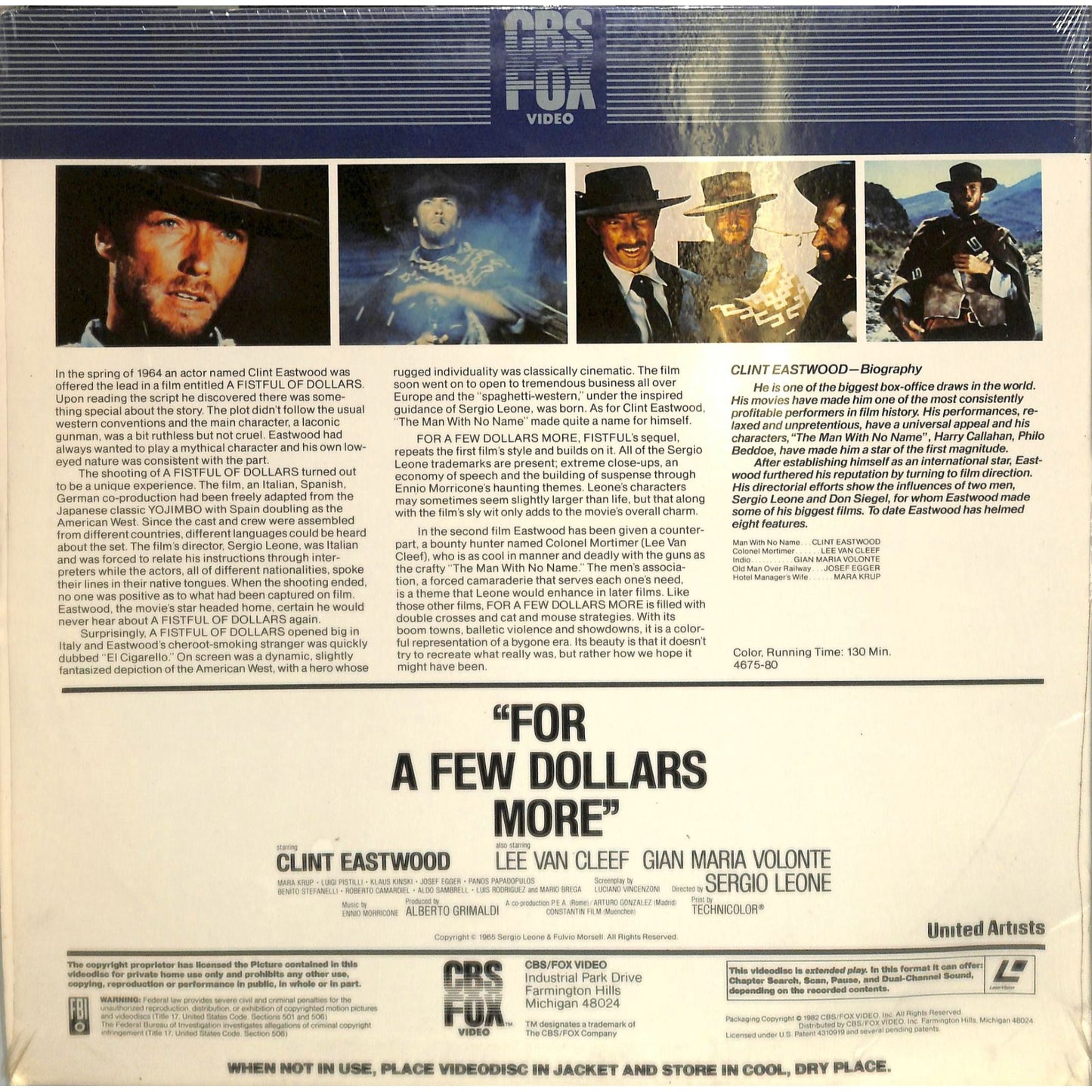 For a Few Dollars More (1965) Laserdisc