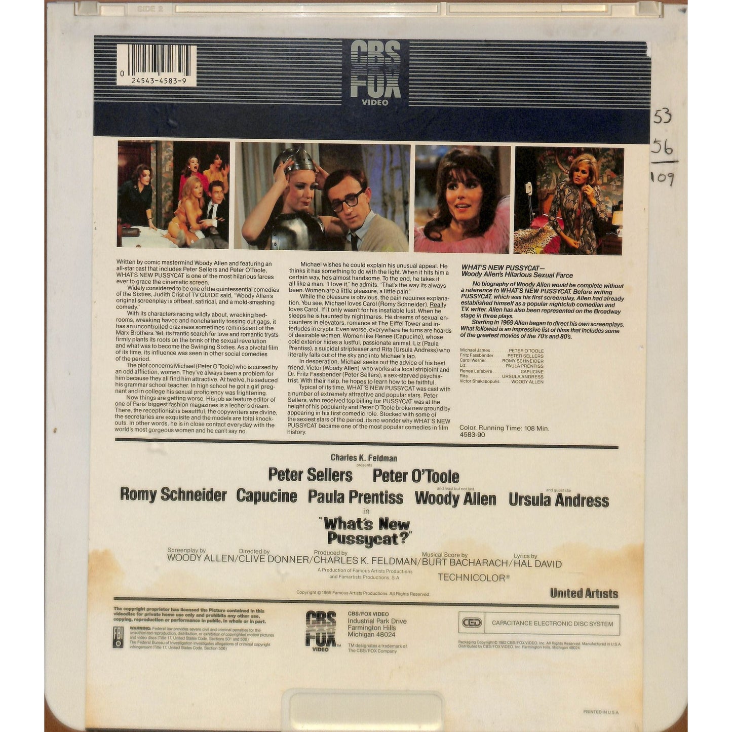 What's New Pussycat? (1965) Vintage CED Videodisc TESTED WORKING