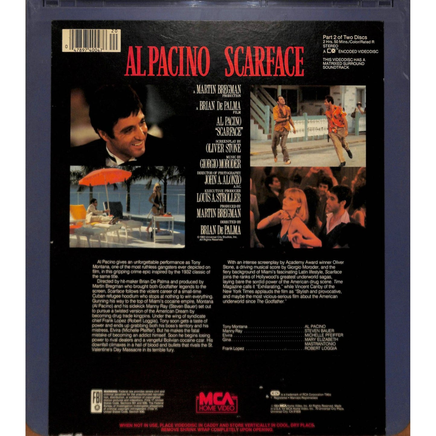 Scarface Part 1&2 (1983) Vintage CED RCA SelectaVision Videodisc TESTED WORKING