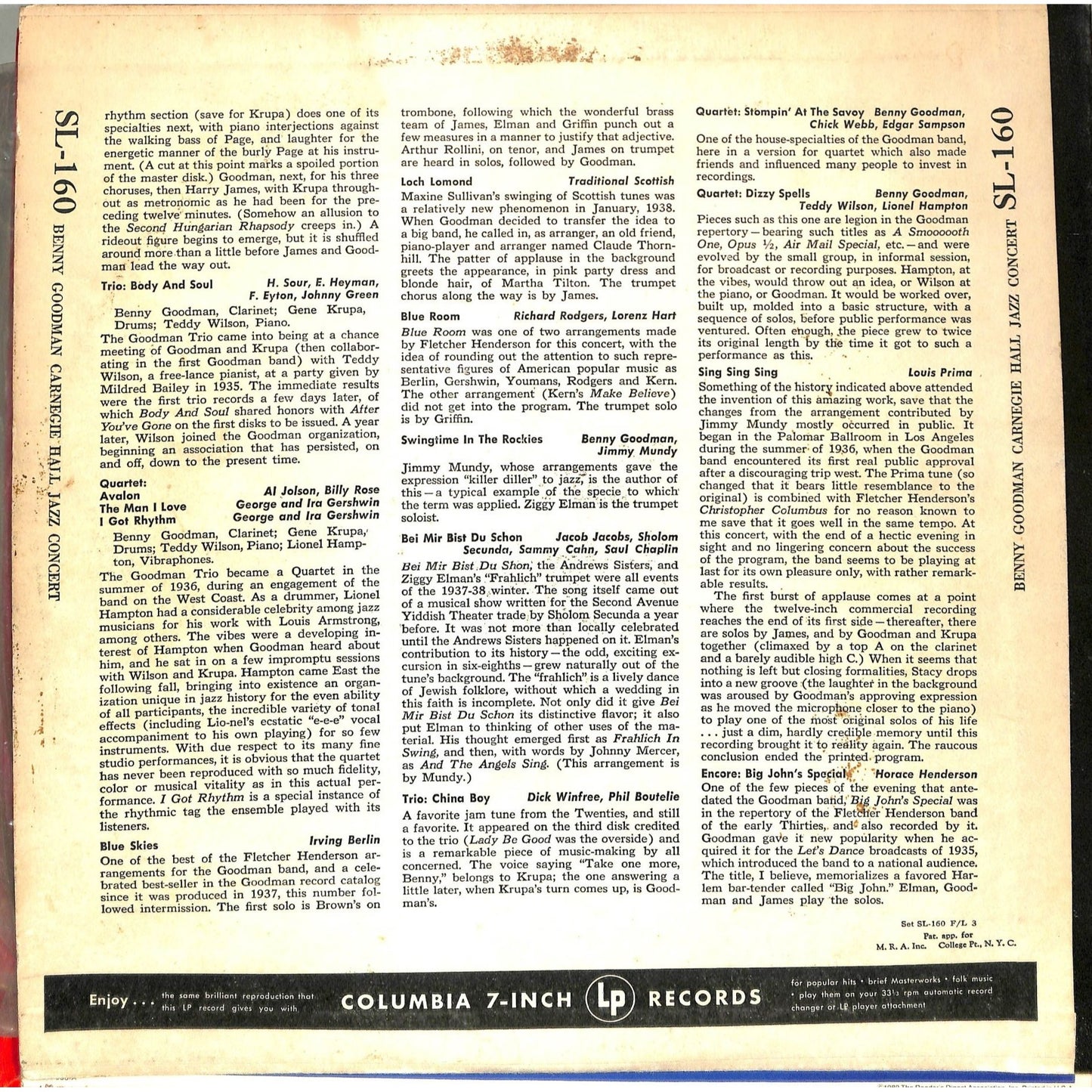 Benny Goodman - The Famous 1938 Carnegie Hall Jazz Concert (1950) Vinyl 2LP