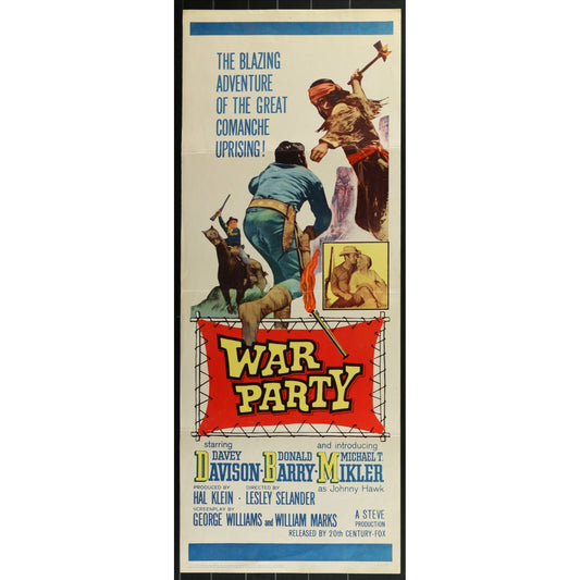 War Party (1965) Original Western Insert Movie Poster Folded 14x36