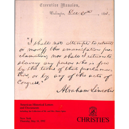 Christie's American Letters and Documents Auction Catalog May 14, 1992
