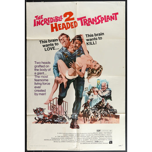 The Incredible 2-Headed Transplant (1971) Orig. Movie Poster Folded 27x41
