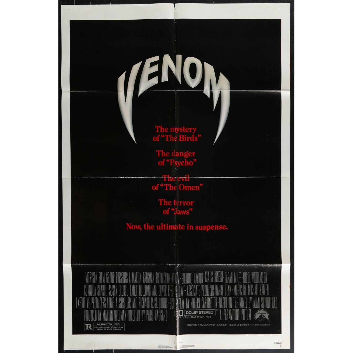 Venom (1981) Original Movie Poster Folded 27x41