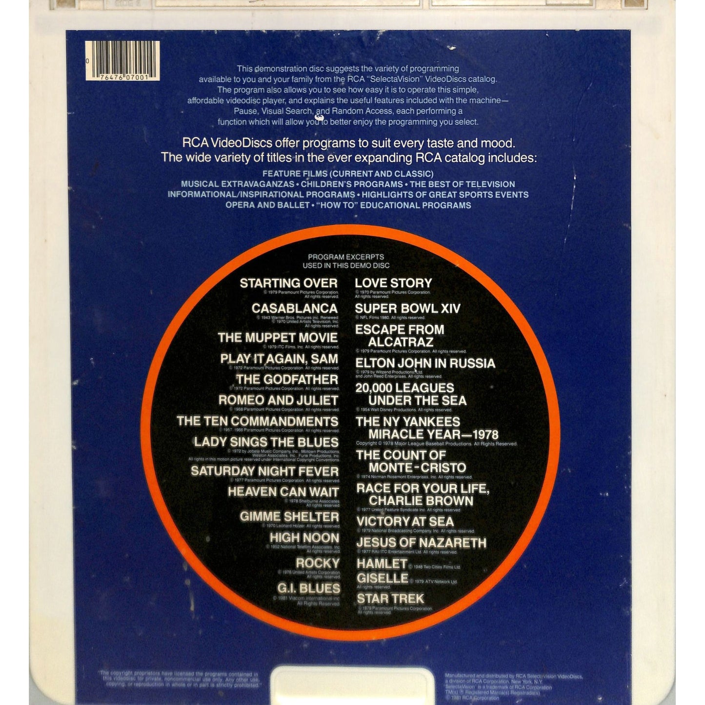 RCA Videodiscs Promotional Demo Disc CED
