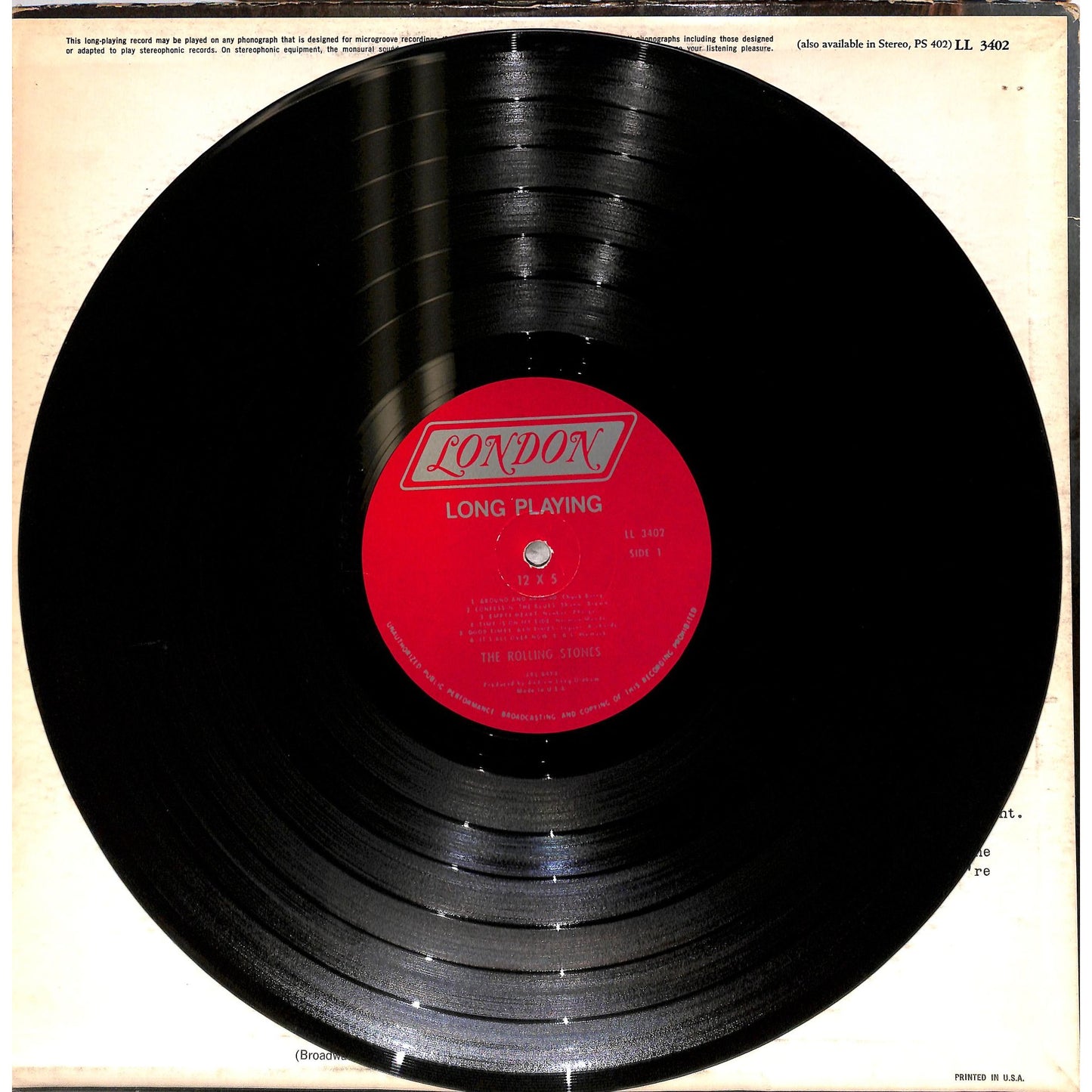 The Rolling Stones - 12 X 5 Mono Vinyl Record LL 3402