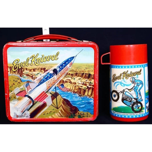 Vintage metal Evel Knievel lunchbox w/ thermos