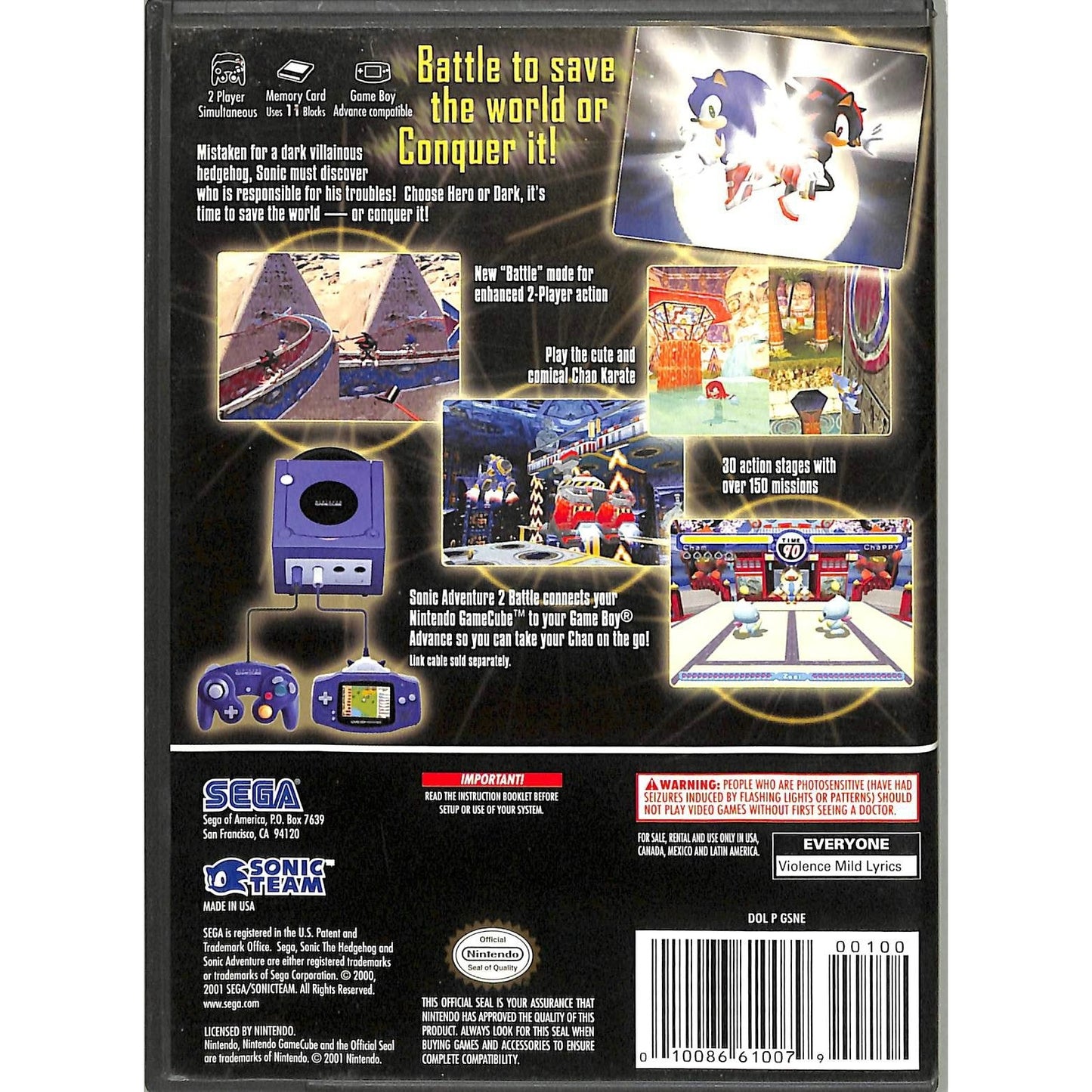 Sonic Adventure 2 Battle (2002) Nintendo GameCube CIB