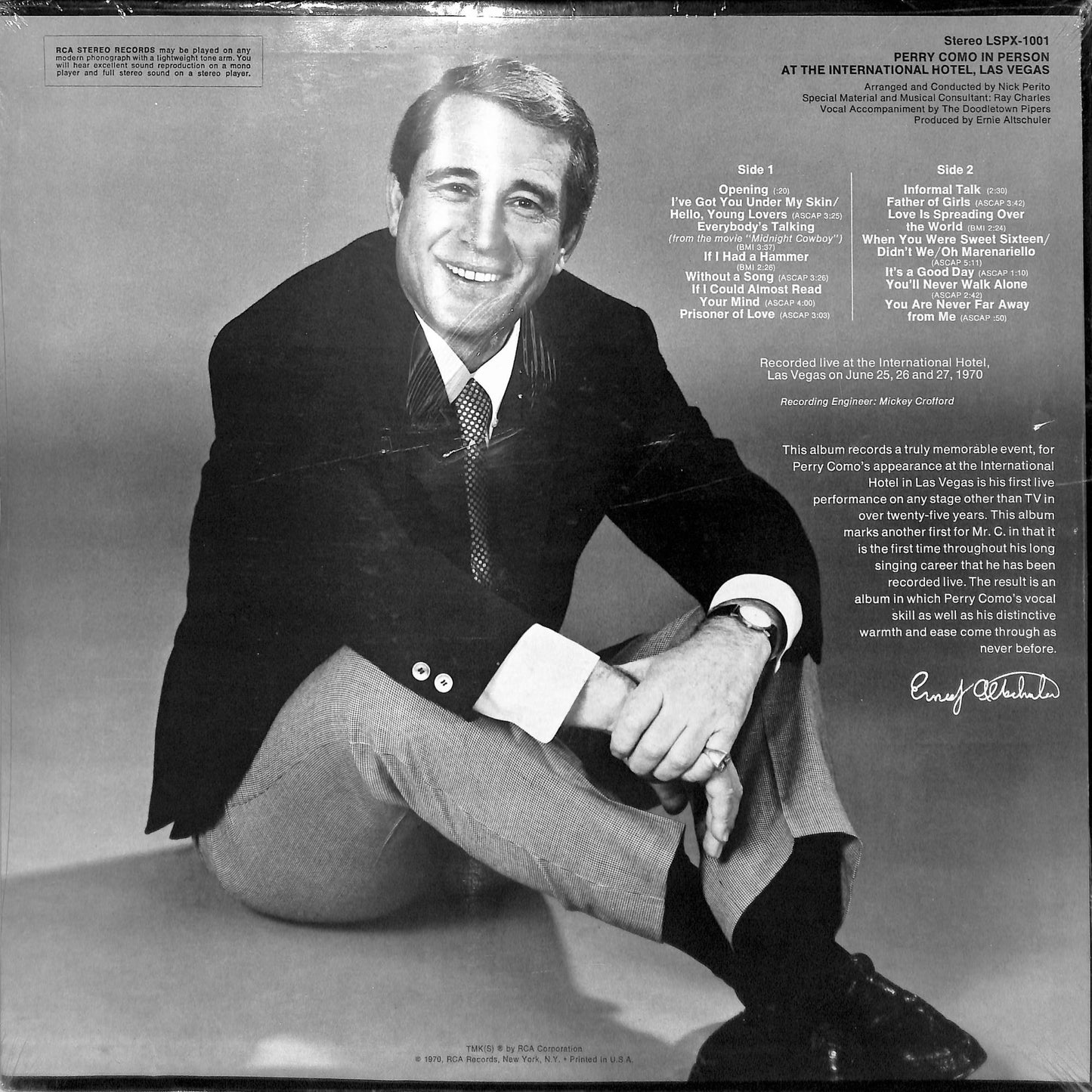 Perry Como - In Person at the International Hotel Las Vegas (1970) Sealed Record