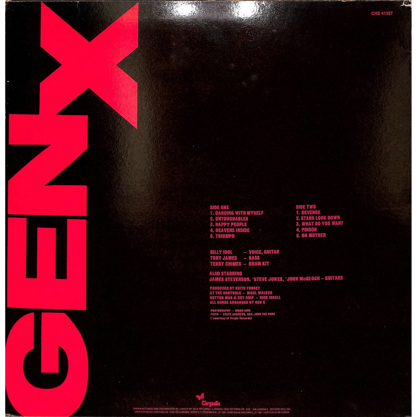 Gen X - Kiss Me Deadly Vinyl Record CHS 41327