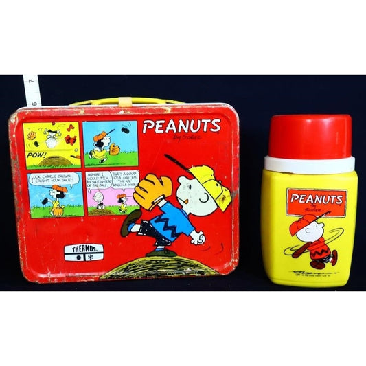 Vintage metal Red Peanuts lunchbox w/ thermos