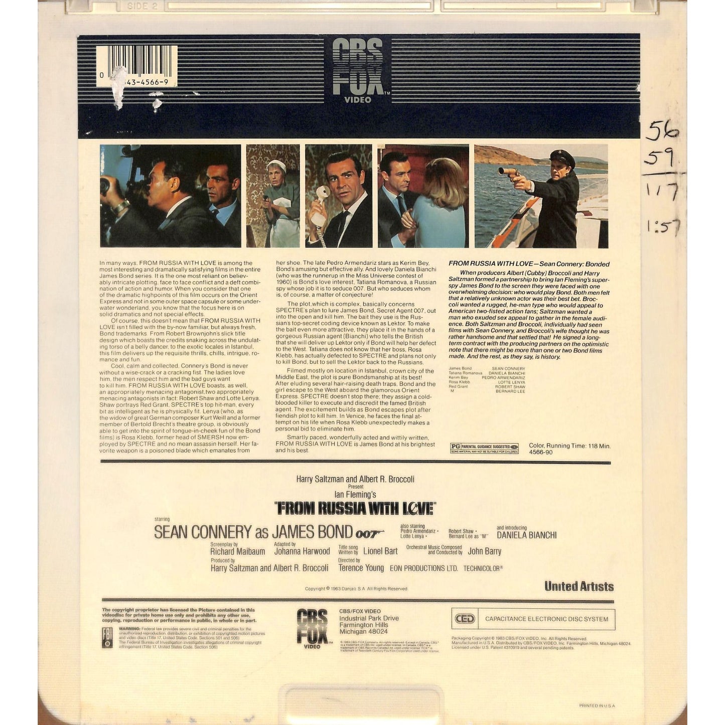 From Russia with Love (1963) Vintage CED Videodisc TESTED WORKING
