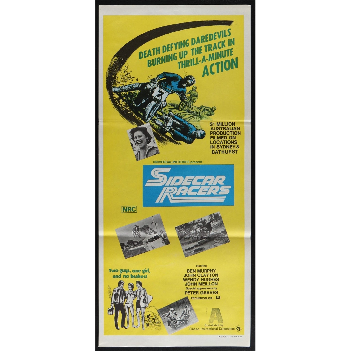 Sidecar Racers (1975) Original Australian Daybill Poster Folded 13x30