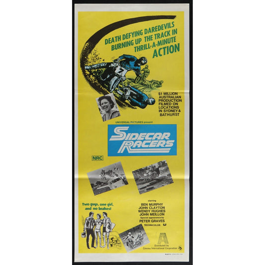 Sidecar Racers (1975) Original Australian Daybill Poster Folded 13x30