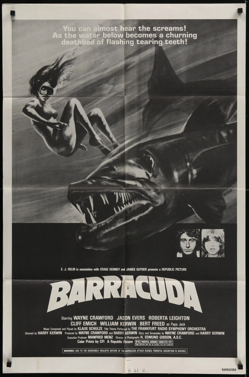 Barracuda 1978 Original Movie Poster 27x41 Horror Thriller Jaws Killer Fish