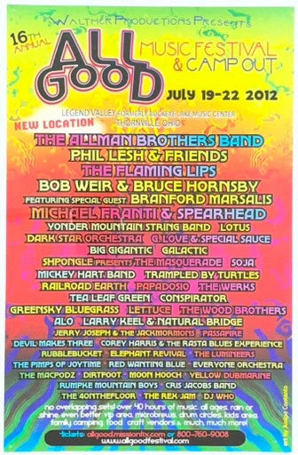All Good Music Festival 2012 11x17 Poster Flaming Lips Allman Brothers