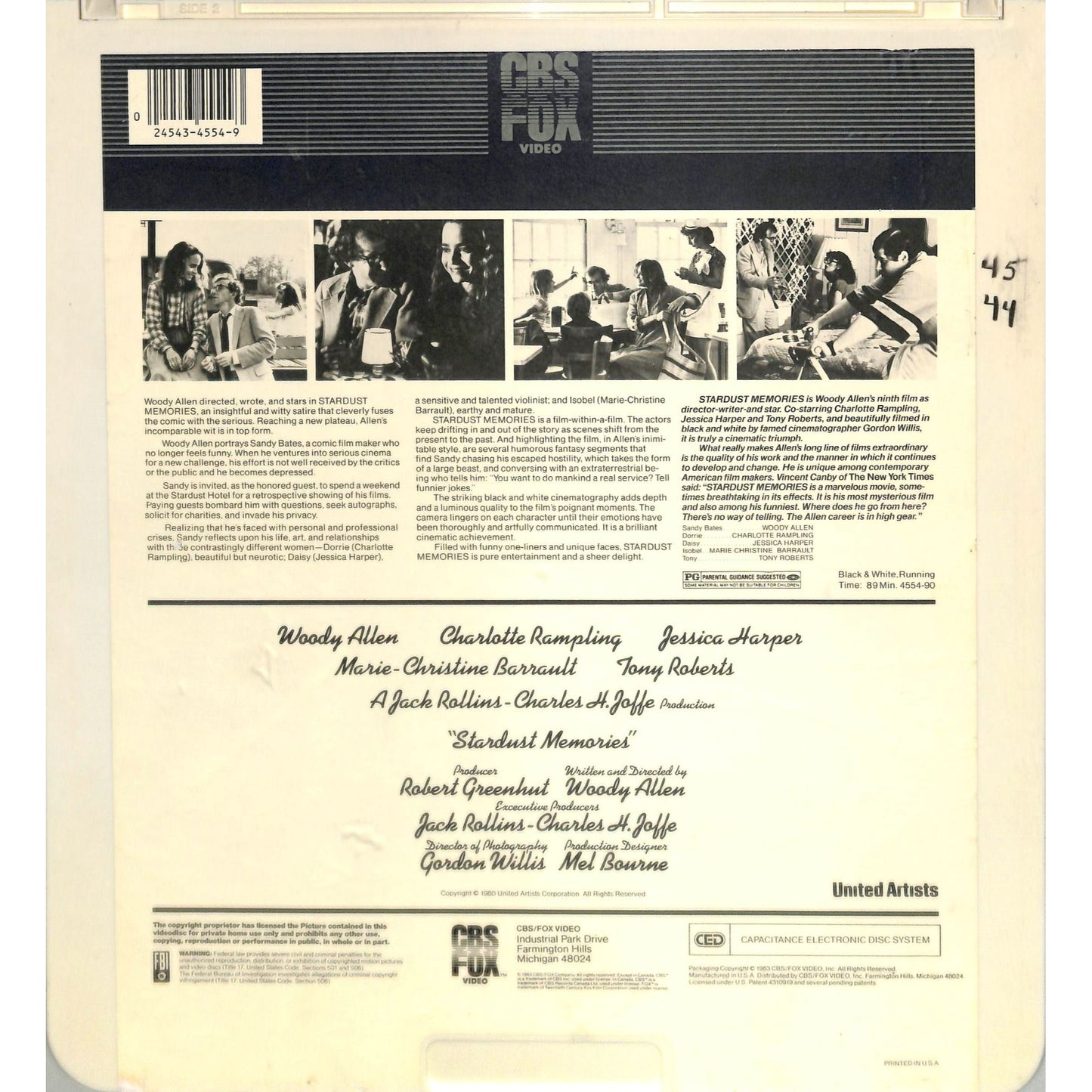 Stardust Memories (1980) Vintage CED Videodisc