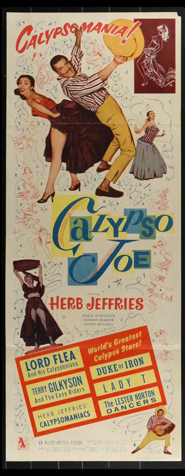 Calypso Joe (1957) Original Insert Movie Poster Folded 14x36